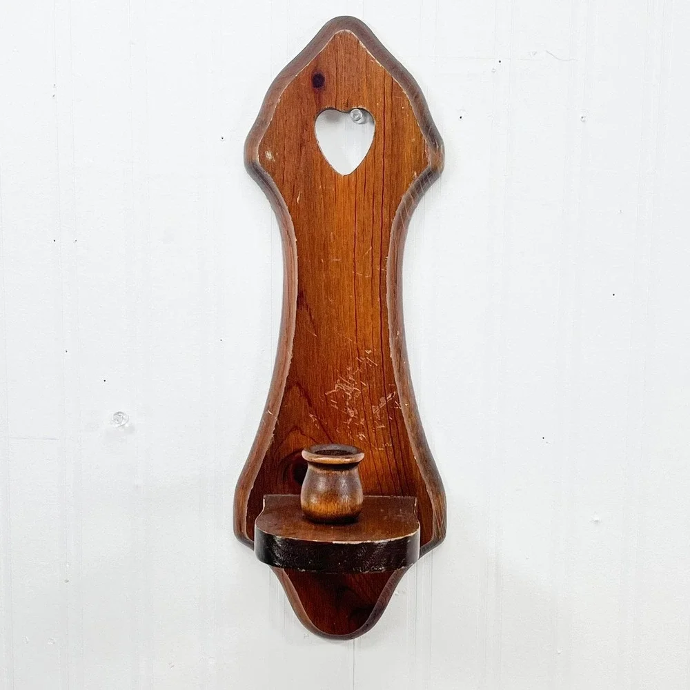 Vintage‎ Wooden Heart Wall Sconce Candleholder: Midcentury Modern Home Decor